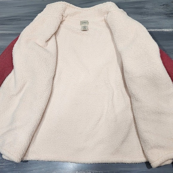 LL Bean Sweater Jacket Lambs Wool Blend Rosey Pink Sherpa Lined Full Zip Large‎ - Picture 3 of 9